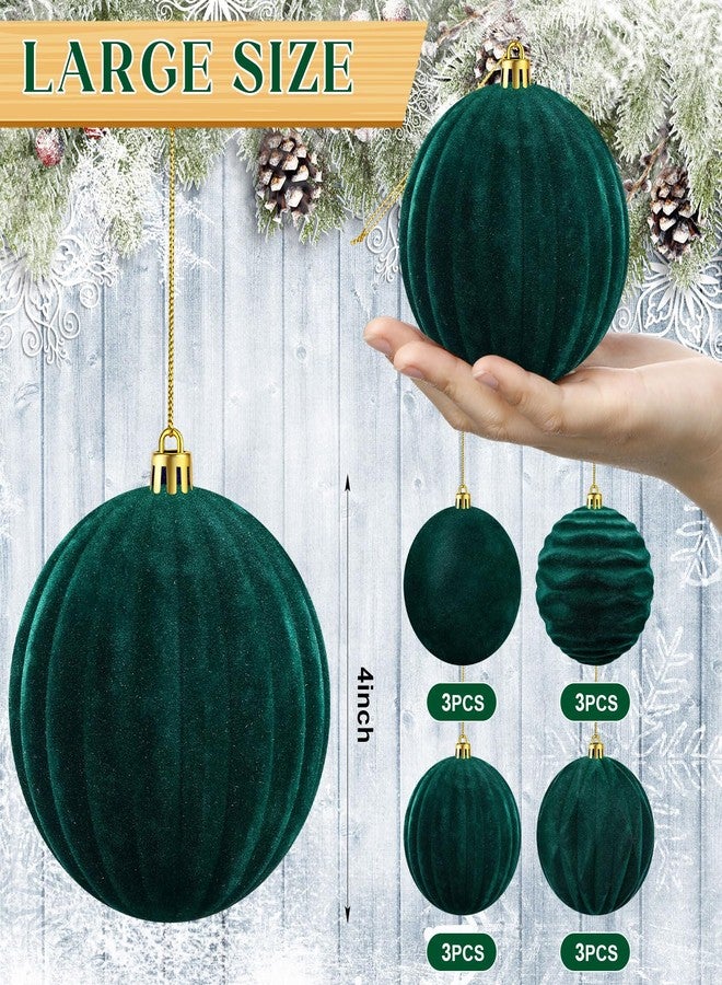 Liliful 12 Pcs Velvet Christmas Ornaments Balls, 4 Inch Flocked Plastic Christmas Tree Ball Shatterproof Hanging Ornaments Decorations for Xmas Tree Vintage Holiday Rustic Home Decor(Dark Green) - Image 2