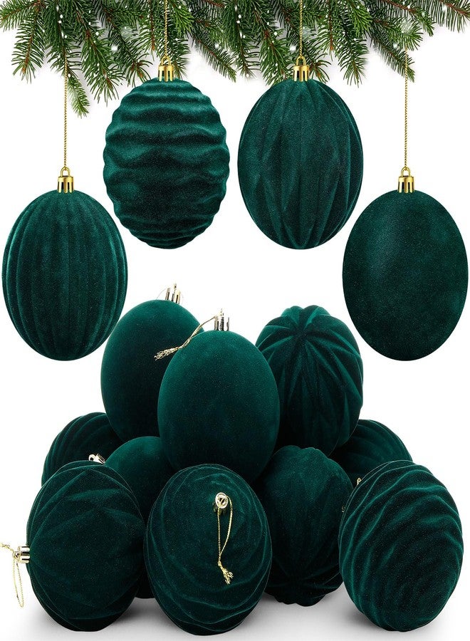 Liliful 12 Pcs Velvet Christmas Ornaments Balls, 4 Inch Flocked Plastic Christmas Tree Ball Shatterproof Hanging Ornaments Decorations for Xmas Tree Vintage Holiday Rustic Home Decor(Dark Green) - Image 1