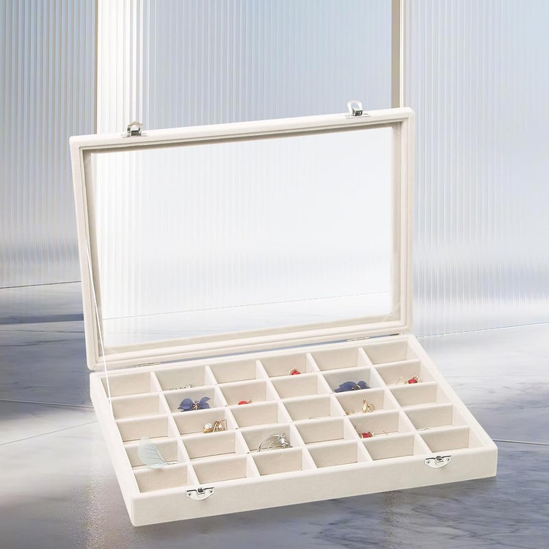 Stratalife Jewelry Organizer 30 Grid Earring Organizer Tray with Lid Jewelry Storage Tray for Earring Necklace Drawer Display for Women, 13.78"x9.4"x1.75" - Image 4