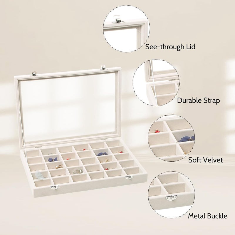 Stratalife Jewelry Organizer 30 Grid Earring Organizer Tray with Lid Jewelry Storage Tray for Earring Necklace Drawer Display for Women, 13.78"x9.4"x1.75" - Image 2