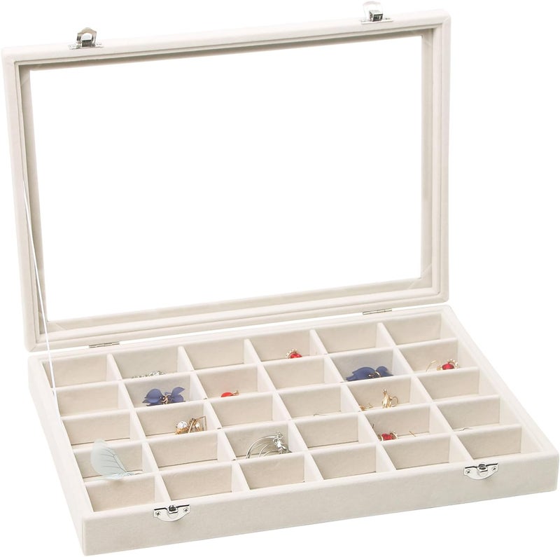 Stratalife Jewelry Organizer 30 Grid Earring Organizer Tray with Lid Jewelry Storage Tray for Earring Necklace Drawer Display for Women, 13.78"x9.4"x1.75" - Image 1
