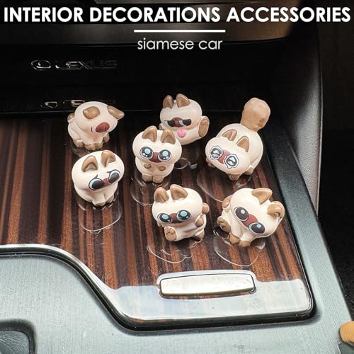 TSTESE 7PCS Siamese Car Cute Cat Decor Rearview Mirror Decorations Dashboard Truck Interior Charms Cartoon Ornaments Decorate Funny Pussy Figure Gifts RV Animals Decors Creative Universal Trim Accessories - Image 5