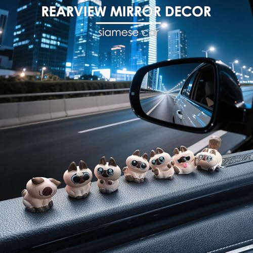 TSTESE 7PCS Siamese Car Cute Cat Decor Rearview Mirror Decorations Dashboard Truck Interior Charms Cartoon Ornaments Decorate Funny Pussy Figure Gifts RV Animals Decors Creative Universal Trim Accessories - Image 2