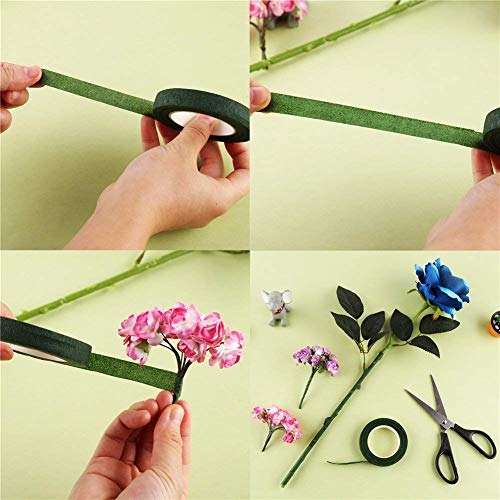 Yesallwas Floral Tape Stem Wrap 1/2 inch x 30 Yards 6 Rolls (2 shallow green, 4 deep green) with 50Pieces Dark Green Stem Wire Floral Wire 9.8 inch - Image 5