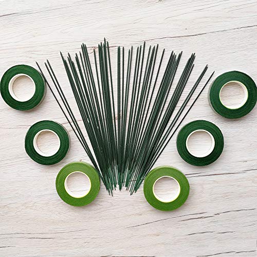 Yesallwas Floral Tape Stem Wrap 1/2 inch x 30 Yards 6 Rolls (2 shallow green, 4 deep green) with 50Pieces Dark Green Stem Wire Floral Wire 9.8 inch - Image 3