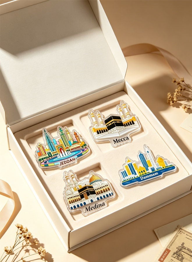Ailily Saudi City Landmark Acrylic Fridge Magnet Set 5 Pieces, Makkah Madinah Riyadh Jeddah Dammam Tourist Souvenir Decor Magnets - Image 5