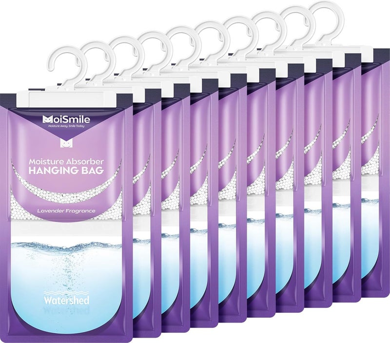 Moismile Moisture Absorbers Bag, Hanging Closet Dehumidifier Bags for Car, Bathrooms, Humidity Packs with Lavender Fragrance, 9.8OZ, 10 Pack - Image 1
