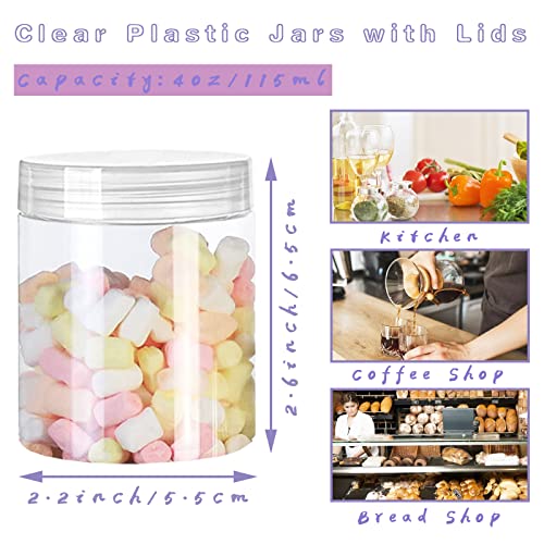 Panxxsen 20 Pack 4oz Clear Plastic Jars with Lids,115ml Wide-Mouth Refillable Storage Containers,Empty Round Containers for Candy,Beads,Lotion,Slime Making and Food Storage - Image 2