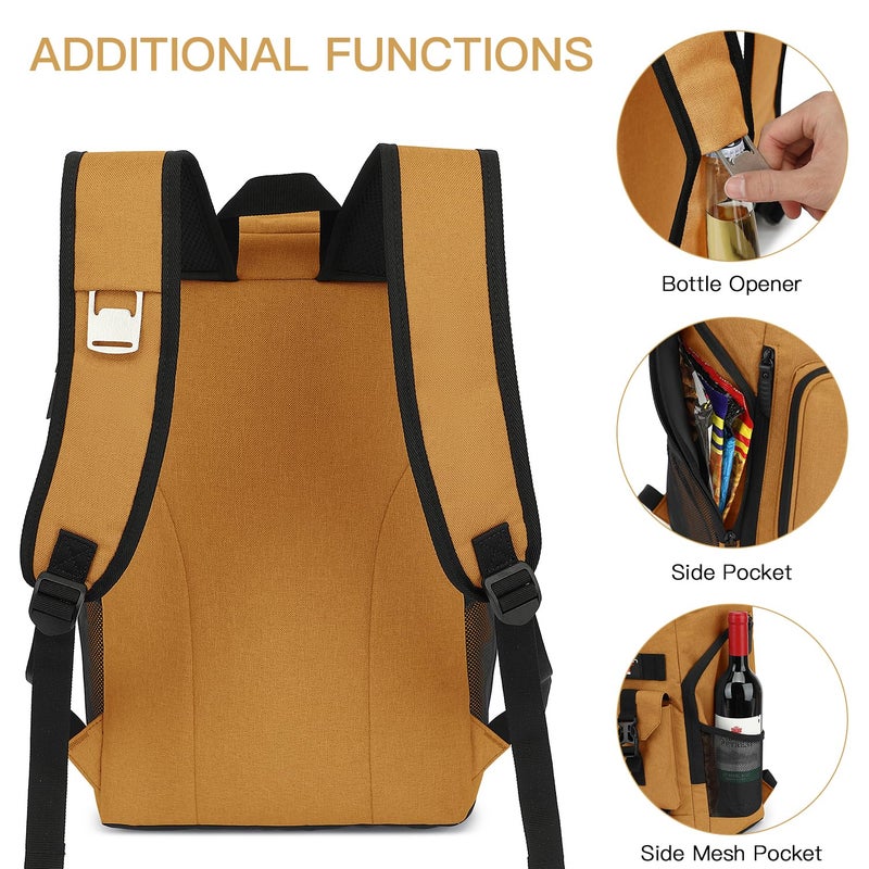 TUGUAN Cooler Backpack 36 Cans Insulated Leak Proof Lightweight Lunch Backpack for Men Work Portable Travel Thermal Bag Compartment Camping Hiking Beach Pincnic Cooler for Women, Brown - Image 5