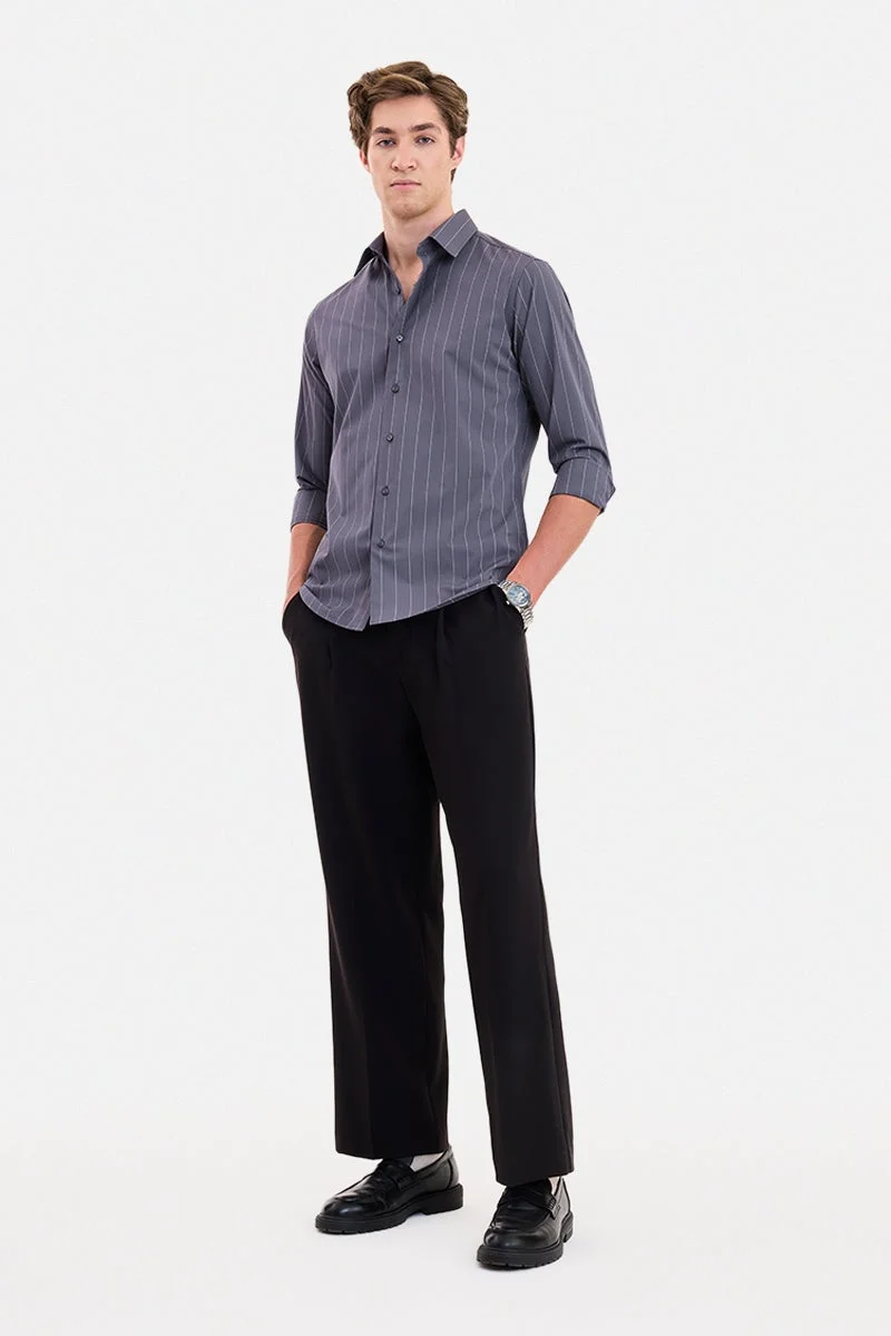 سنيتش Grey Striped Long Sleeve Slim Fit Formal Luxe Shirt