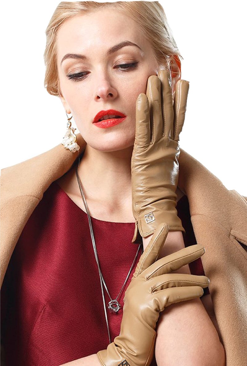 NappaNovum Womens Italian Leather Gloves Lambskin Winter Comfort Gloves Touchscreen or NonTouchscreen M Camel