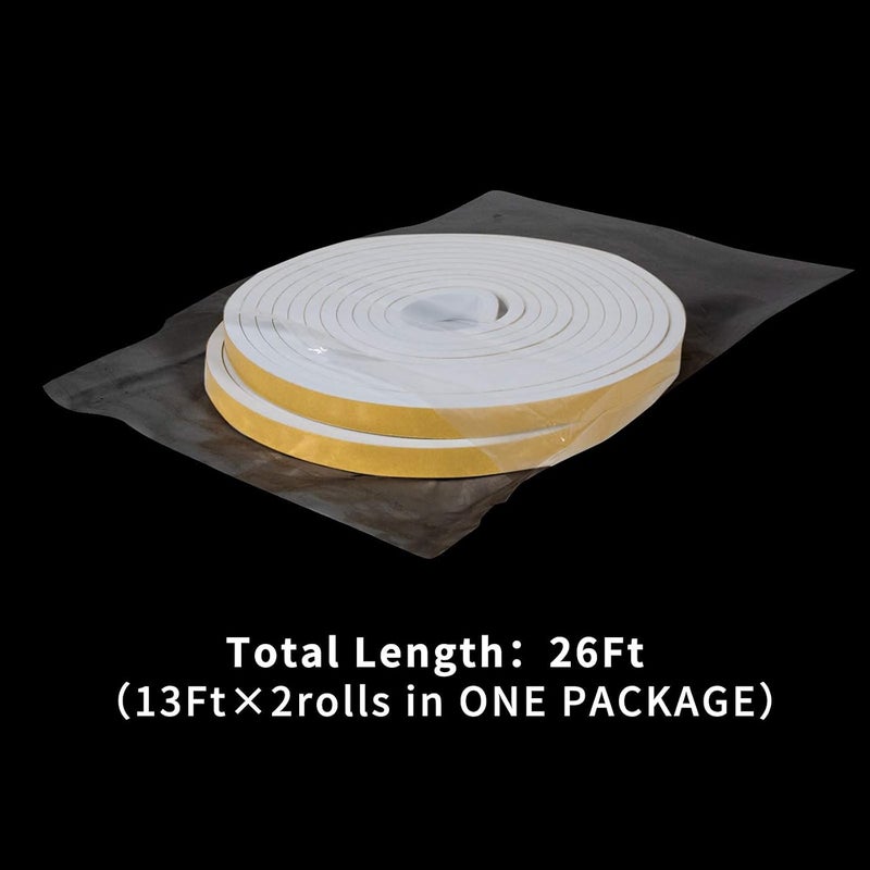 AMAWMW White Door Weather Stripping 26 Feet, 1/2 Inch Wide X 1/4 Inch Thick, High Density Foam Tape Roll Neoprene Rubber Adhesive Weatherstrip Door Seal, Window Insulation, 2 Rolls X 13 Ft Each - Image 4