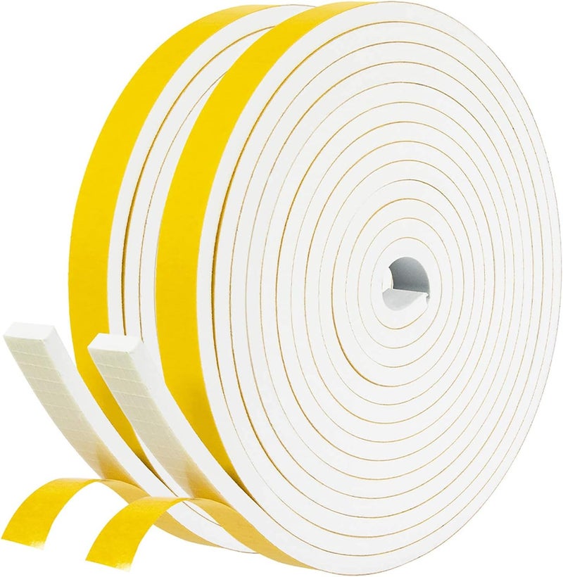 AMAWMW White Door Weather Stripping 26 Feet, 1/2 Inch Wide X 1/4 Inch Thick, High Density Foam Tape Roll Neoprene Rubber Adhesive Weatherstrip Door Seal, Window Insulation, 2 Rolls X 13 Ft Each - Image 1