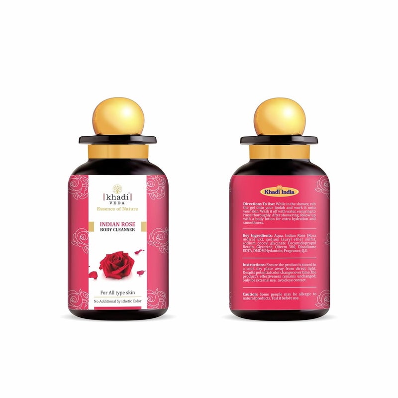 Khadi Veda Indian Rose Body Cleanser 300ml Bottle Helps in Skin Cleansing and HydrationDelicate Fragrance Suitable for Unisex - Image 2