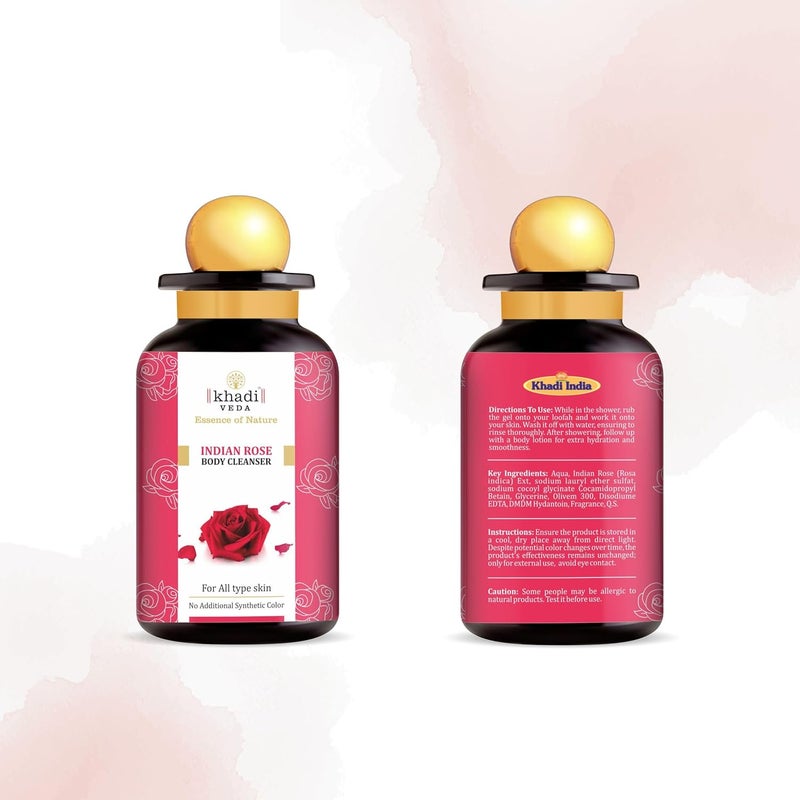 Khadi Veda Indian Rose Body Cleanser 300ml Bottle Helps in Skin Cleansing and HydrationDelicate Fragrance Suitable for Unisex - Image 3