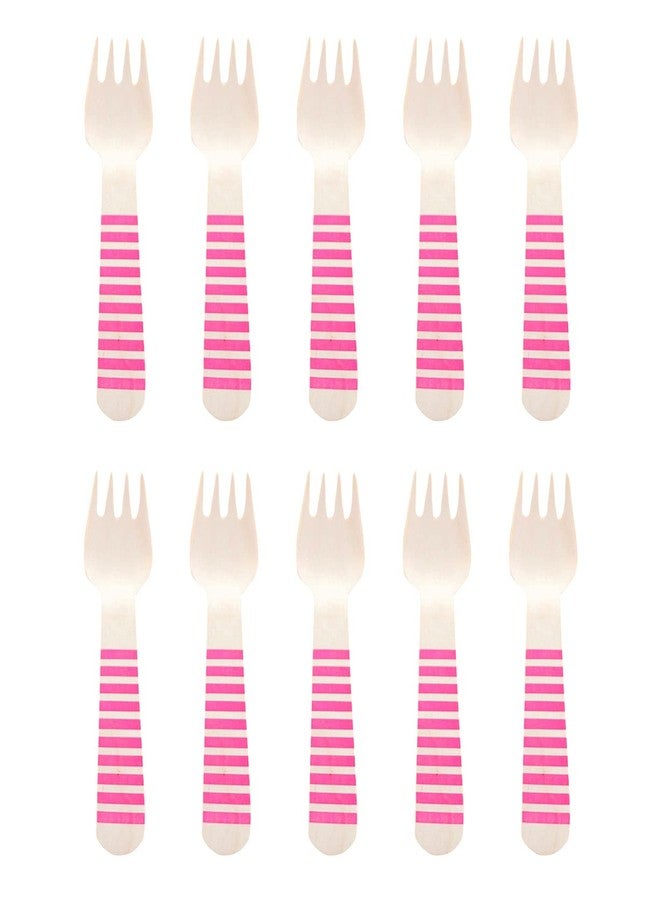Funcart Wooden Cutlery Utensil 10Pcs Striped Pink Fork - Image 1