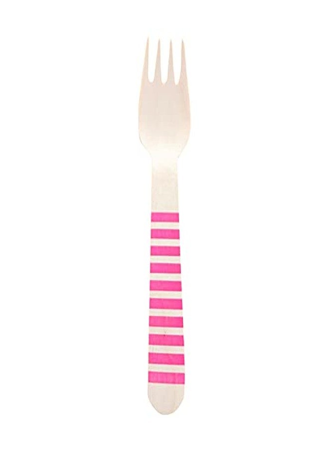 Funcart Wooden Cutlery Utensil 10Pcs Striped Pink Fork - Image 2