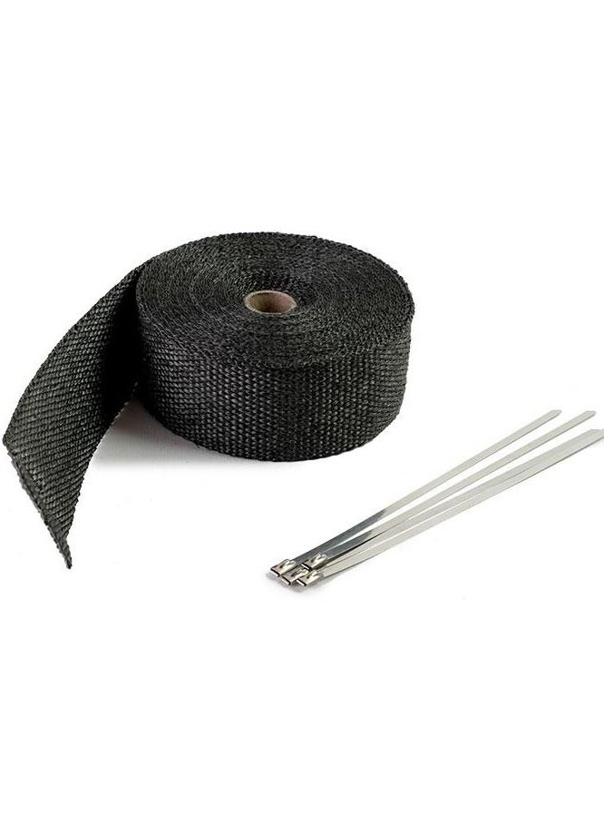 Generic Exhaust Heat-Wrap 5CM x 10M, Heat Wrap Roll Kit with 2 Stainless Steel Locking Ties, Pipe Heat Insulated Wrap. Fiber Heat-Wrap Universal |Acid Resistance Pipe Tape, Exhaust Header Tape (Black)  - Image 3