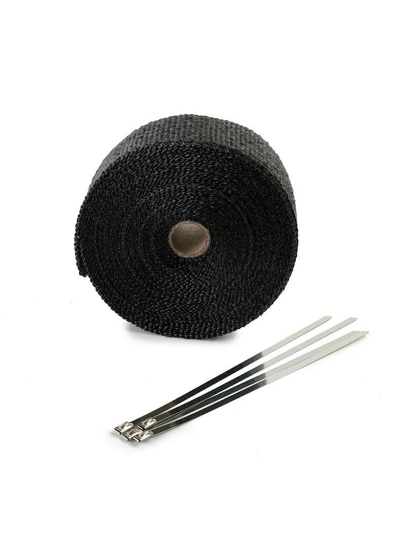 Generic Exhaust Heat-Wrap 5CM x 10M, Heat Wrap Roll Kit with 2 Stainless Steel Locking Ties, Pipe Heat Insulated Wrap. Fiber Heat-Wrap Universal |Acid Resistance Pipe Tape, Exhaust Header Tape (Black)  - Image 4
