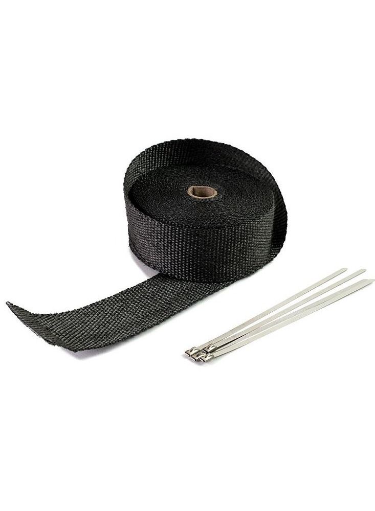 Generic Exhaust Heat-Wrap 5CM x 10M, Heat Wrap Roll Kit with 2 Stainless Steel Locking Ties, Pipe Heat Insulated Wrap. Fiber Heat-Wrap Universal |Acid Resistance Pipe Tape, Exhaust Header Tape (Black)  - Image 2