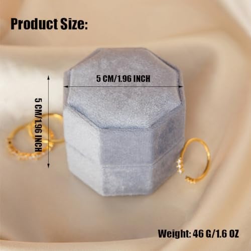 JZTang Velvet Ring Box Octagon Shape 3 Slots Jewelry Box Triple Slots Ring Box Display Holder Elegant Jewelry Storage Box Gift for Proposal Engagement Anniversary Ceremony (Light Blue) - Image 2