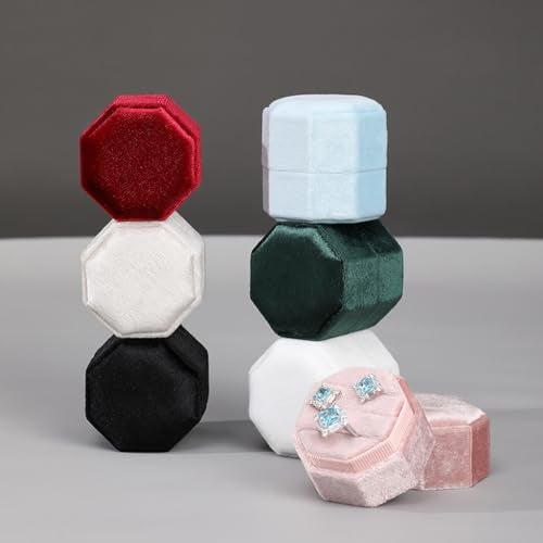 JZTang Velvet Ring Box Octagon Shape 3 Slots Jewelry Box Triple Slots Ring Box Display Holder Elegant Jewelry Storage Box Gift for Proposal Engagement Anniversary Ceremony (Light Blue) - Image 4