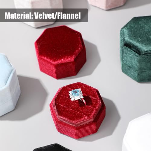 JZTang Velvet Ring Box Octagon Shape 3 Slots Jewelry Box Triple Slots Ring Box Display Holder Elegant Jewelry Storage Box Gift for Proposal Engagement Anniversary Ceremony (Light Blue) - Image 3