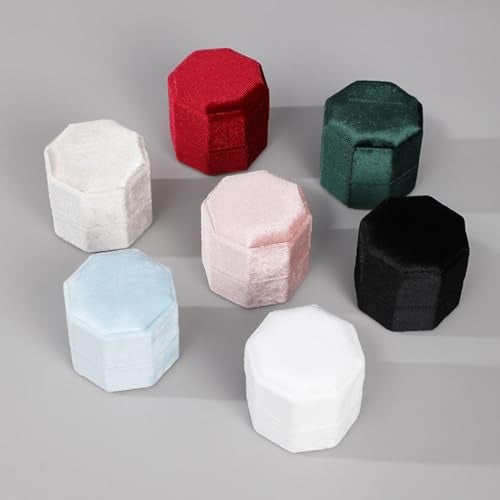 JZTang Velvet Ring Box Octagon Shape 3 Slots Jewelry Box Triple Slots Ring Box Display Holder Elegant Jewelry Storage Box Gift for Proposal Engagement Anniversary Ceremony (Light Blue) - Image 5