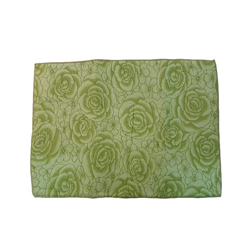 Inditradition Microfiber Flower Print Design Dish Drying Mat (15 x 20 Inches, Green) - Image 4