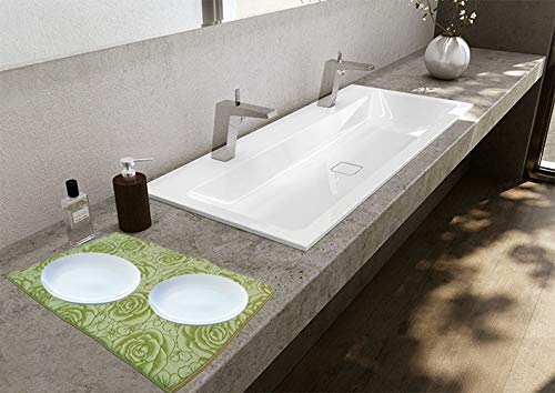 Inditradition Microfiber Flower Print Design Dish Drying Mat (15 x 20 Inches, Green) - Image 3