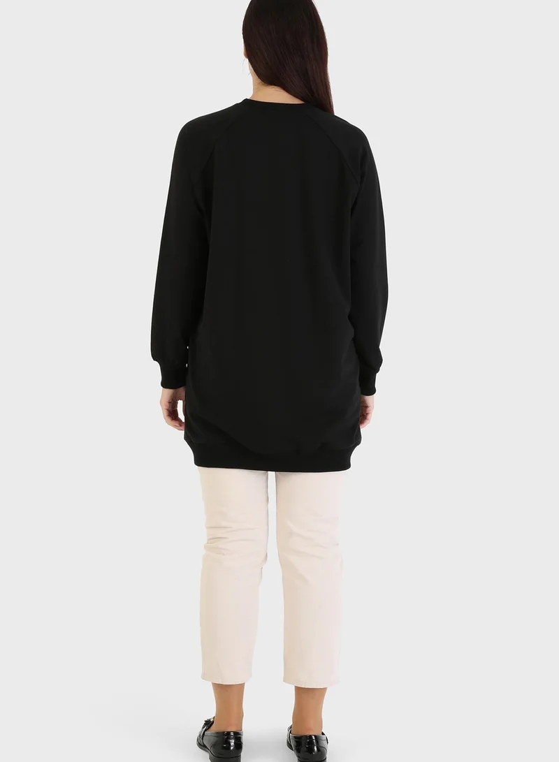 Refka by modanisa Crew Neck Oversized Sweatshirt