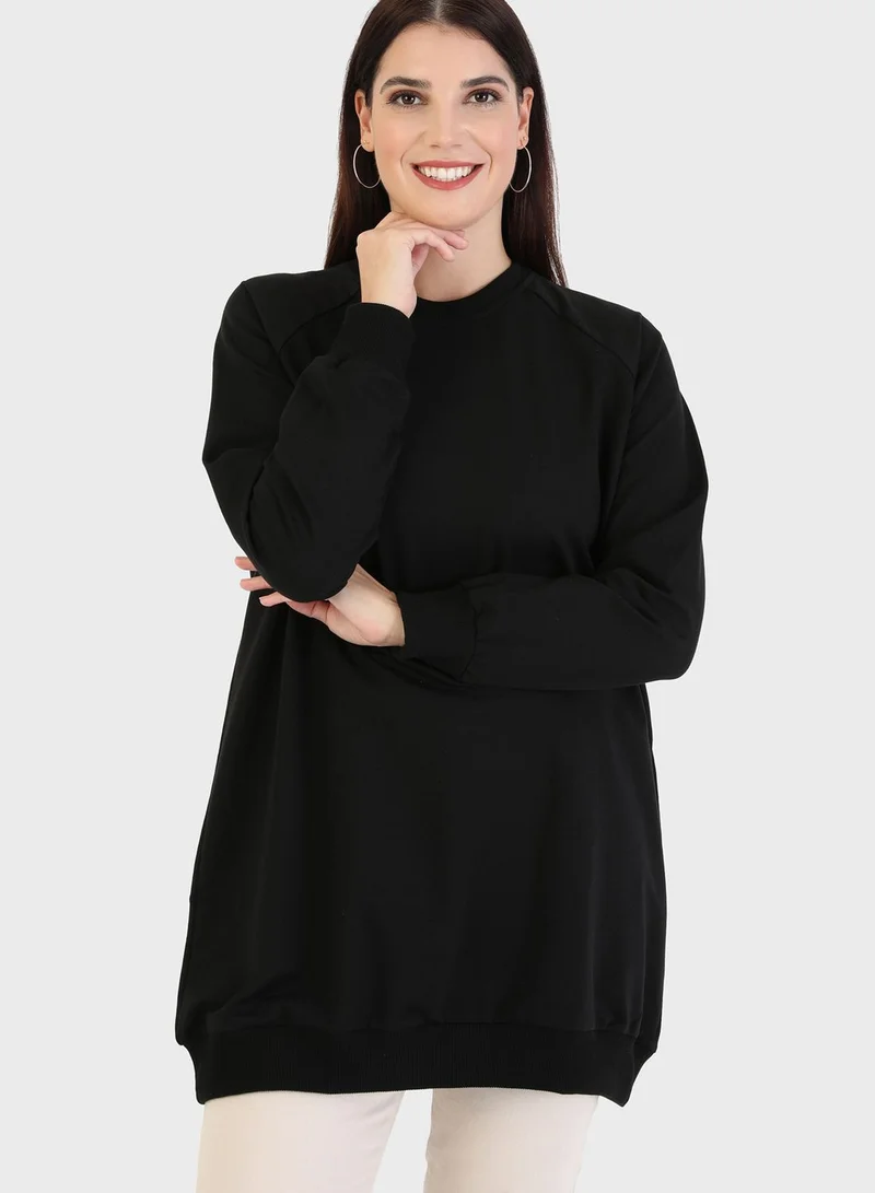 Refka by modanisa Crew Neck Oversized Sweatshirt