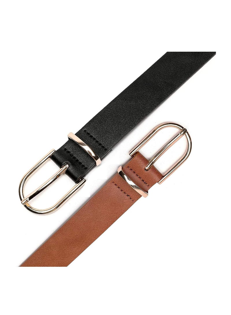 Leather Waist Belt, Women's Chic Faux Leather Waist Belt, Women Leather Belt Soft Faux Leather Jeans Belt Waist Belts for Jeans Dress 2 Pack