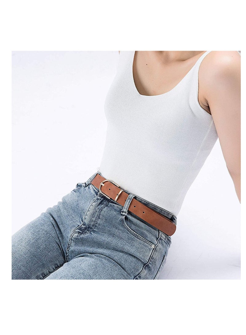Leather Waist Belt, Women's Chic Faux Leather Waist Belt, Women Leather Belt Soft Faux Leather Jeans Belt Waist Belts for Jeans Dress 2 Pack