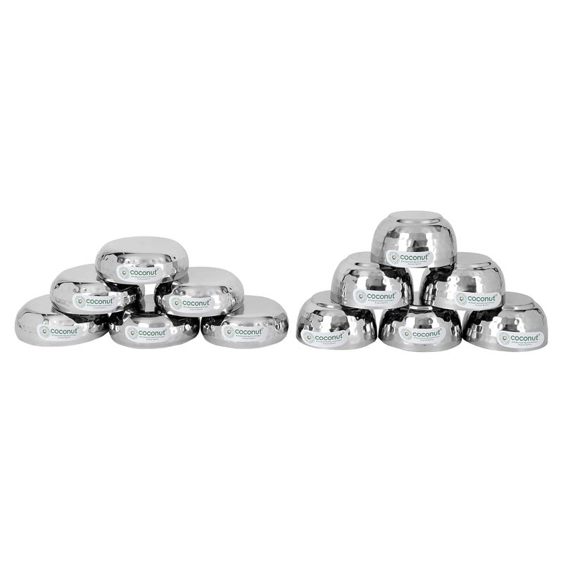 Coconut coconut Stainless Steel Combo C10 Hammred Apple BowlVati H3 Hammered Halwa PlateDesert Bowls and Serving Plates Pack of 12 6 Pc Each - Image 3