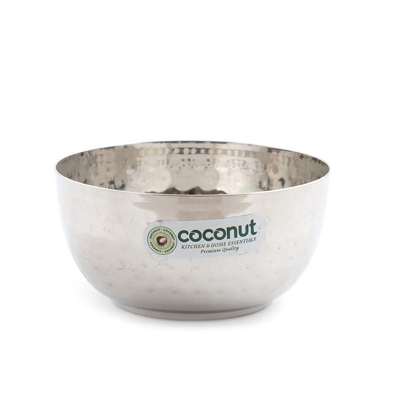 Coconut coconut Stainless Steel Combo C10 Hammred Apple BowlVati H3 Hammered Halwa PlateDesert Bowls and Serving Plates Pack of 12 6 Pc Each - Image 4