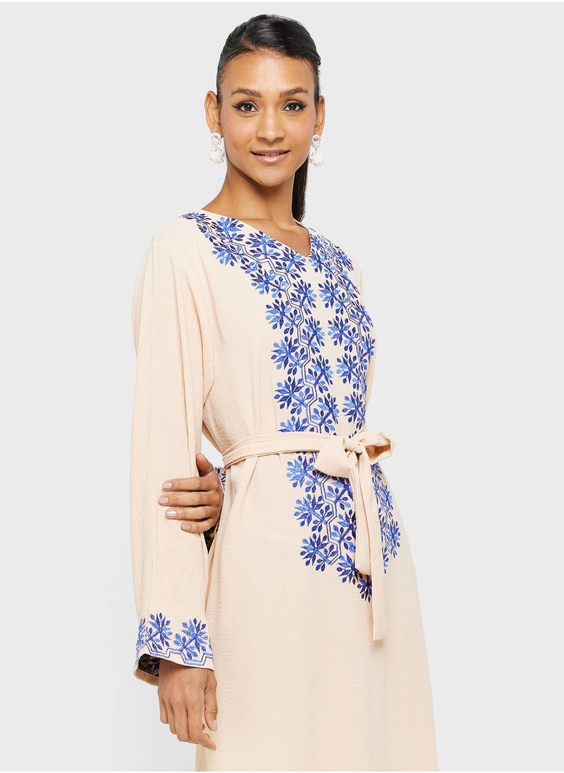 hayas closet - Embroidered Belted Jalabiya - Image 1