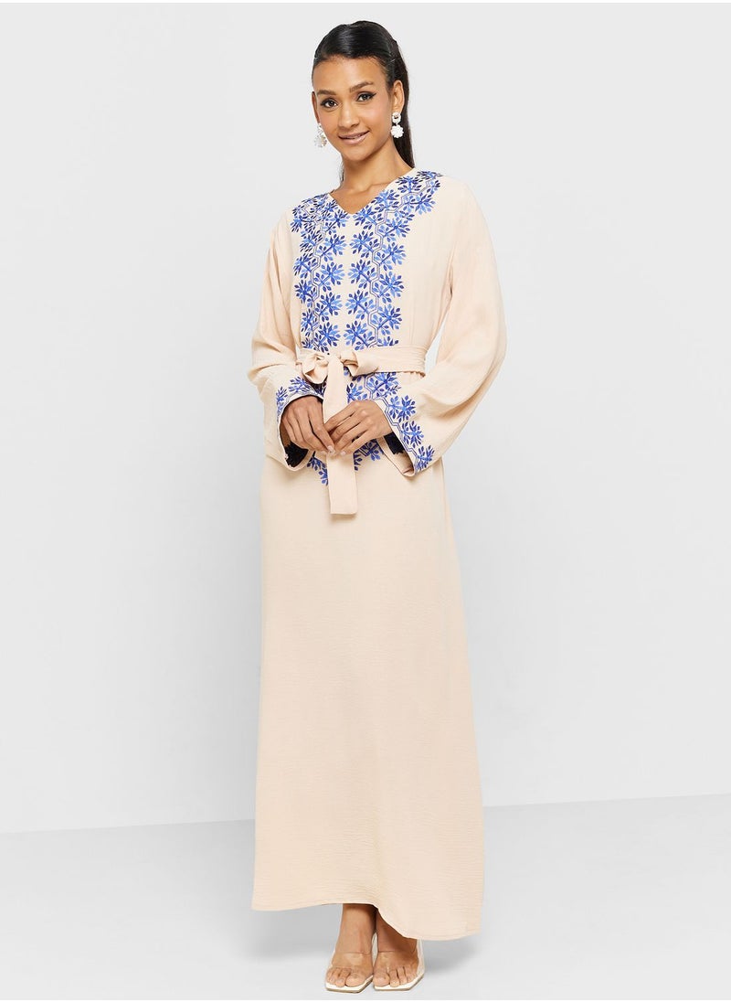 hayas closet - Embroidered Belted Jalabiya - Image 1