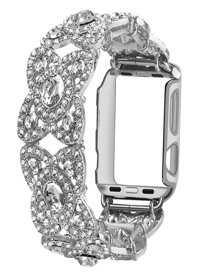 VIQIV for Bling Apple Watch Bands Women 40mm Series 6 5 4 SE, Upgraded Starlight Stretchy Cute Bracelet with Bling Cover for iWatch Band, Dressy Diamond Rhinestone Stainless Steel Metal Wristbands - Image 4