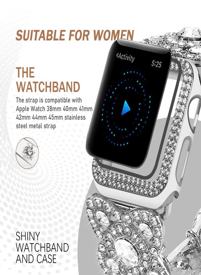 VIQIV for Bling Apple Watch Bands Women 40mm Series 6 5 4 SE, Upgraded Starlight Stretchy Cute Bracelet with Bling Cover for iWatch Band, Dressy Diamond Rhinestone Stainless Steel Metal Wristbands - Image 2