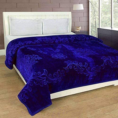 HANUMANT Ultra Soft Microfiber Luxurious Embossed Very Warm Korean Mink SingleDouble Bed Blanket for Winter Blue Double Bed