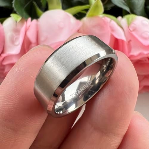 TUTISS 8mm Titanium Rings for Men Women Engagement Wedding Bands Matte Finish Beveled Edges Comfort Fit Size 10.5 - Image 4