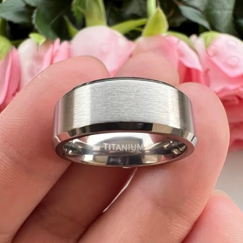TUTISS 8mm Titanium Rings for Men Women Engagement Wedding Bands Matte Finish Beveled Edges Comfort Fit Size 10.5 - Image 3