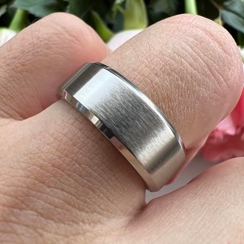 TUTISS 8mm Titanium Rings for Men Women Engagement Wedding Bands Matte Finish Beveled Edges Comfort Fit Size 10.5 - Image 5