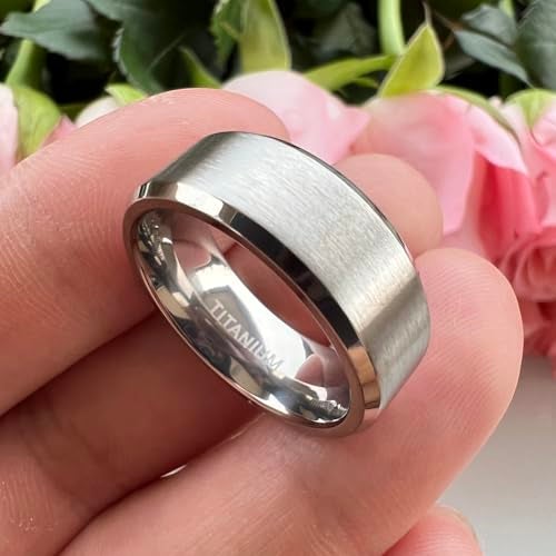 TUTISS 8mm Titanium Rings for Men Women Engagement Wedding Bands Matte Finish Beveled Edges Comfort Fit Size 10.5 - Image 2
