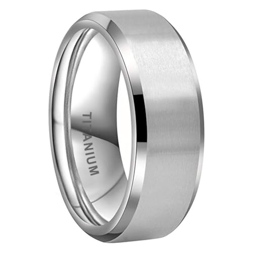TUTISS 8mm Titanium Rings for Men Women Engagement Wedding Bands Matte Finish Beveled Edges Comfort Fit Size 10.5 - Image 1