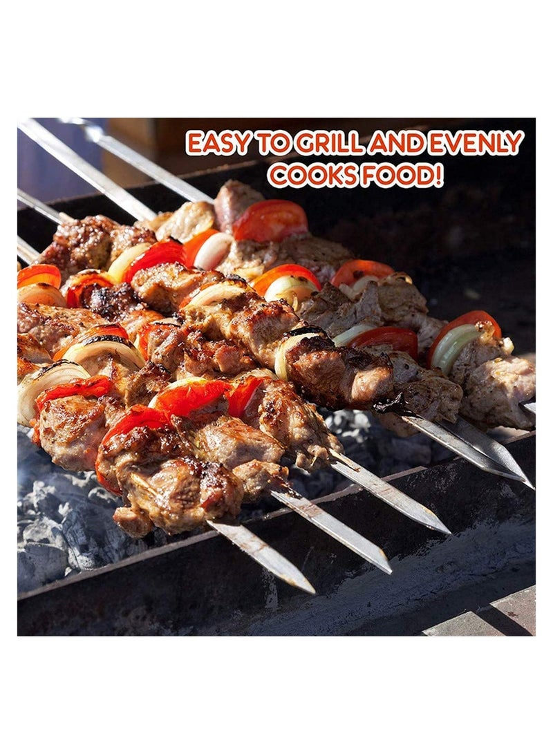 SYOSI Metal Skewers for Grilling Kabob Skewers Flat Barbecue Skewer Stainless Steel Shish Kebob Sticks Grilling Skewers Set, Reusable BBQ Sticks for Shrimp Chicken Vegetable (12 Pcs, 14 Inch) - Image 3