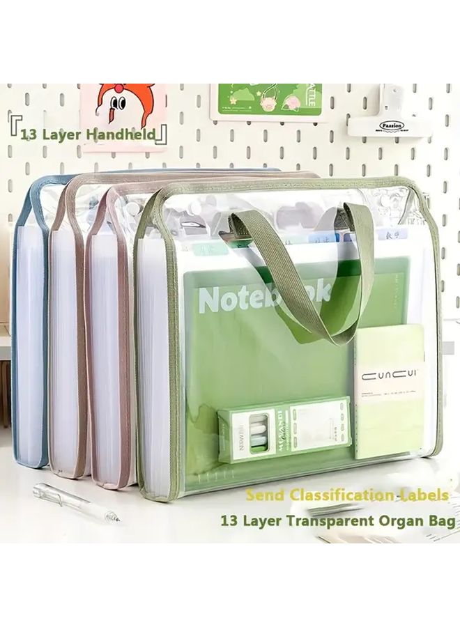 Blue Expandable Document Organizer A4 Waterproof 13 Pocket File Bag for Office - Image 1