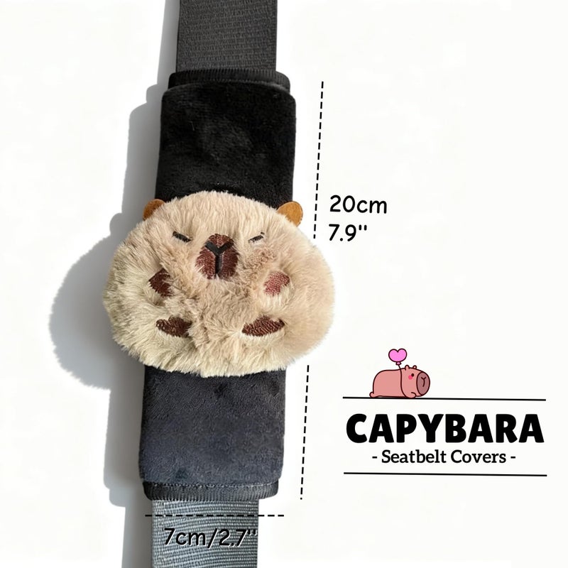 Zigihos 2 PCS Seat Belt Cover Pad, Cute Kawaii Animal Capybara Seatbelt Covers for Kids, Soft Seatbelt Cushion, Car Seat Strap Pads (Black(A)) - Image 2