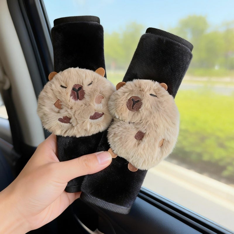 Zigihos 2 PCS Seat Belt Cover Pad, Cute Kawaii Animal Capybara Seatbelt Covers for Kids, Soft Seatbelt Cushion, Car Seat Strap Pads (Black(A)) - Image 1